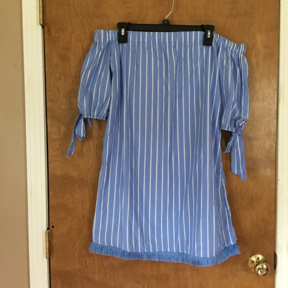 Vertical Striped Baby Blue Dress